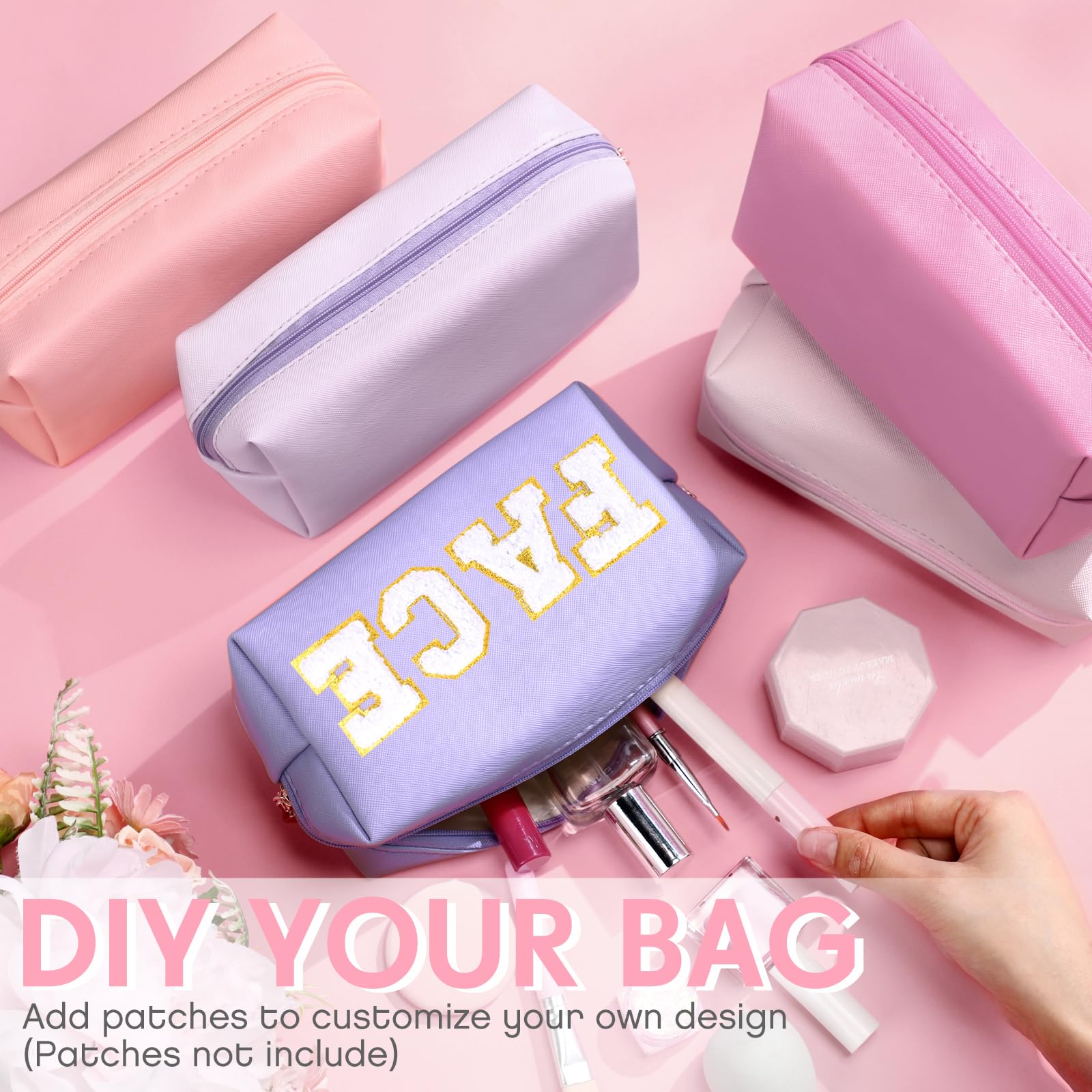 Kigeli multi-color PU makeup bags show pink purple options for personal style.