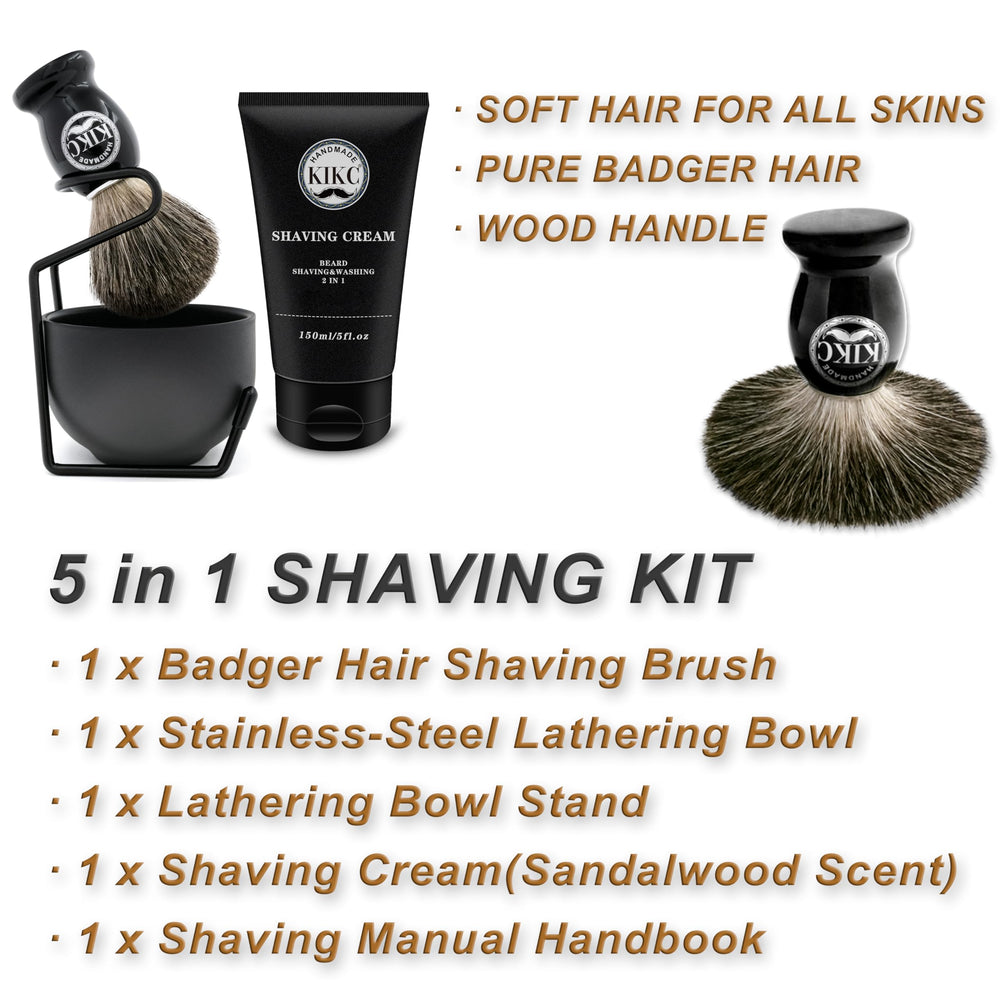 KIKC pure badger brush close-up shows soft bristles for gentle exfoliation during shaving.