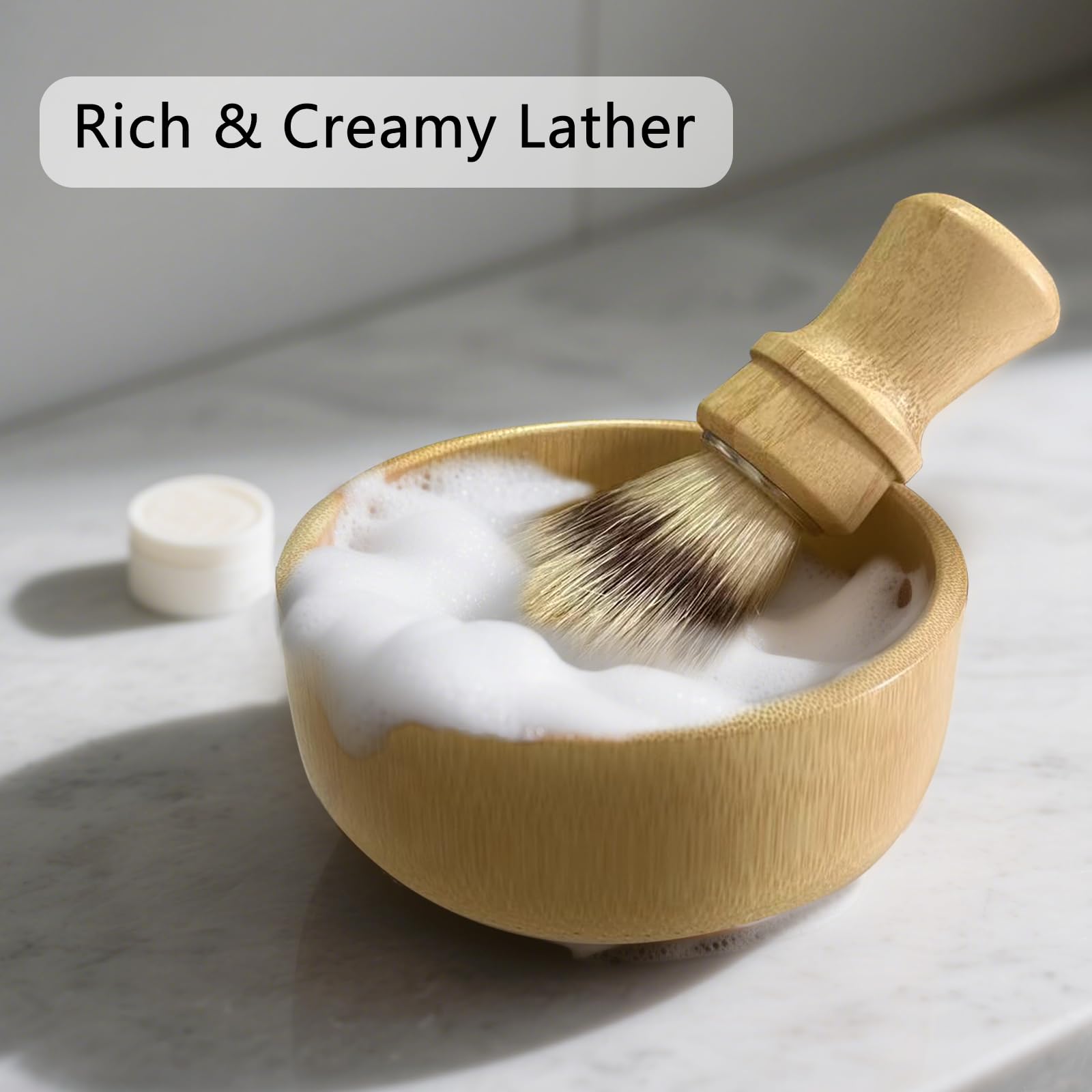Kikc shaving soap bowl demonstrates easy lather generation