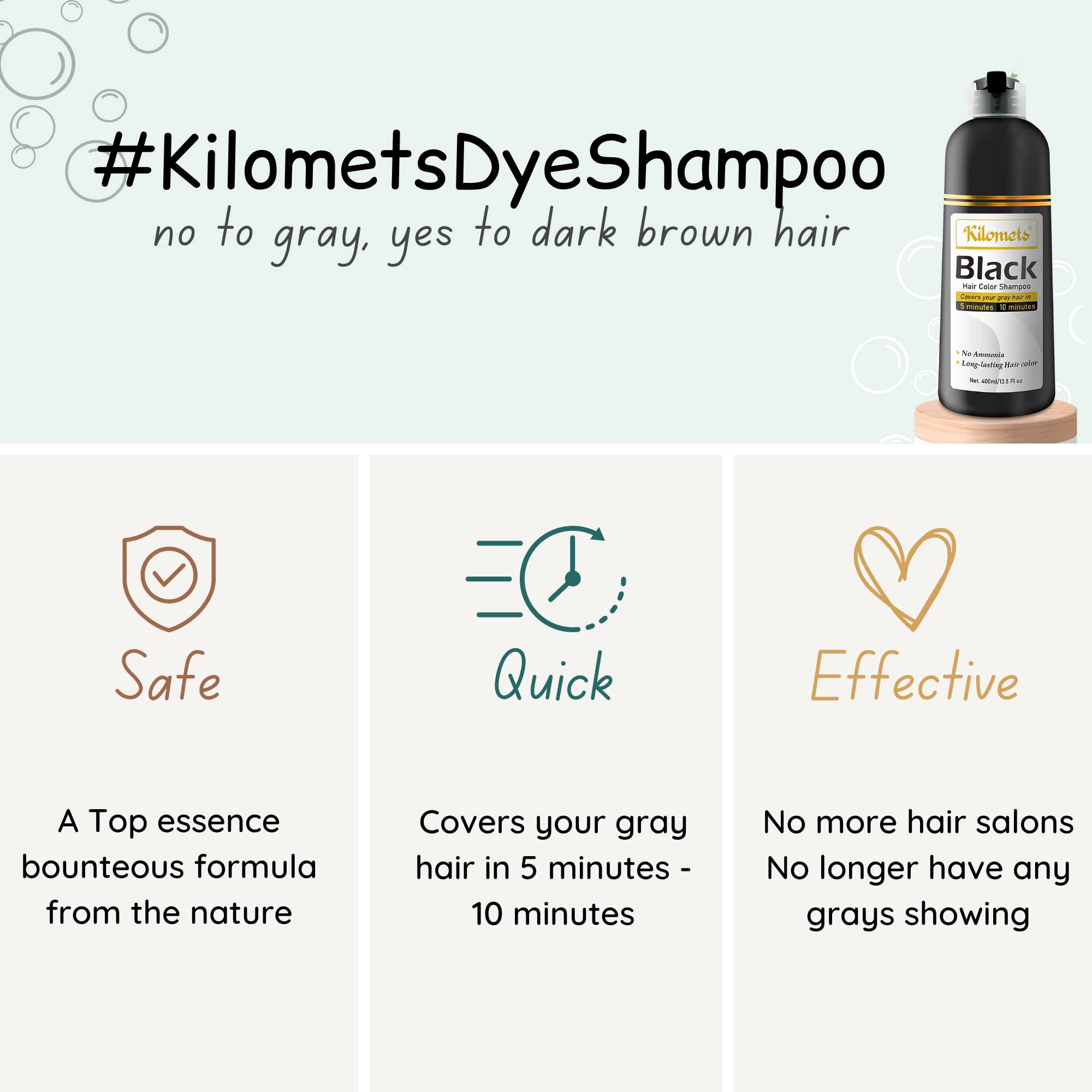 Kilomets BLACK Hair Dye Shampoo foam shows quick lather for even color.