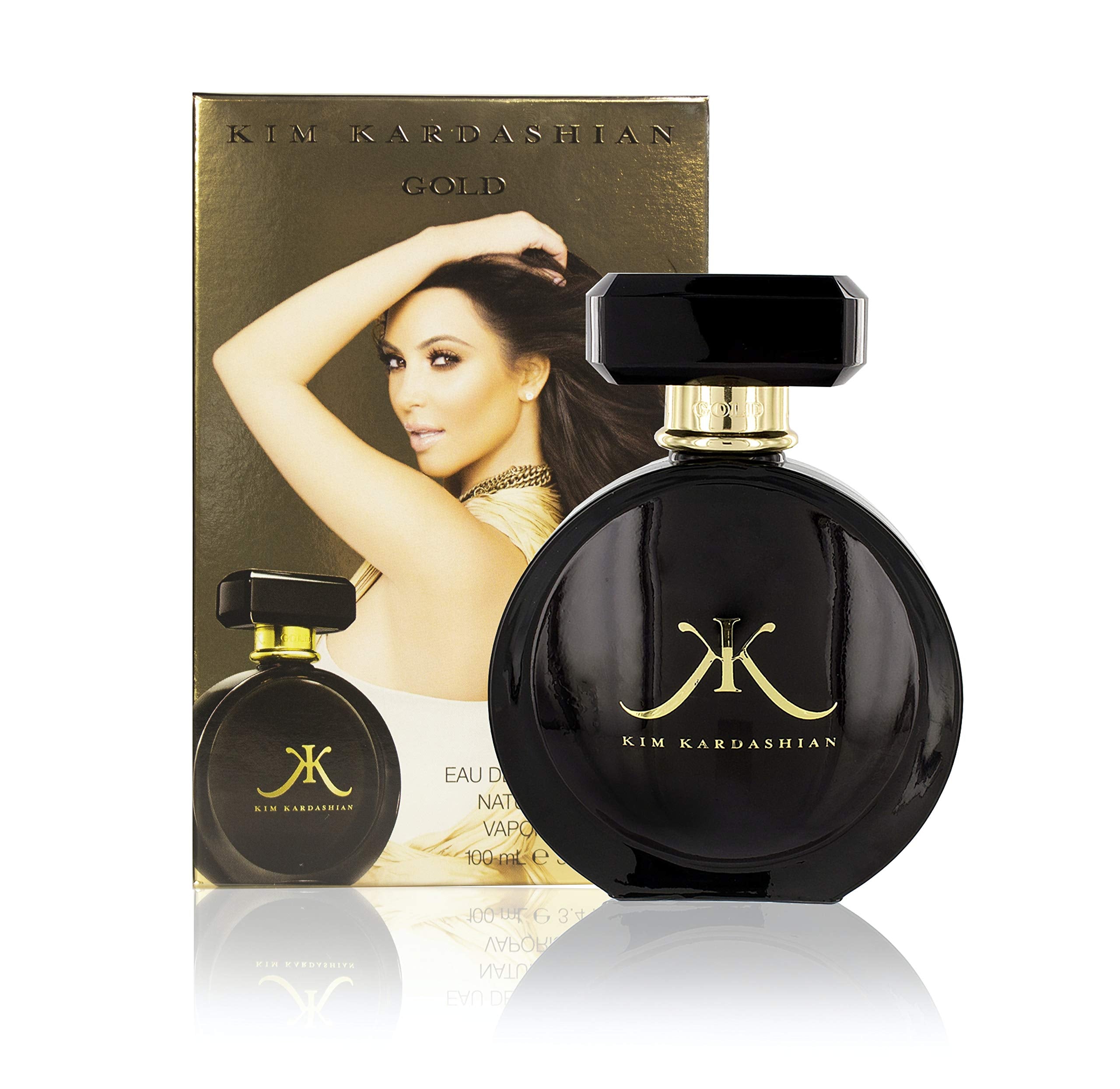 Kim Kardashian Gold bottle showcases opulent fragrance with radiant gold accents for lasting allure.