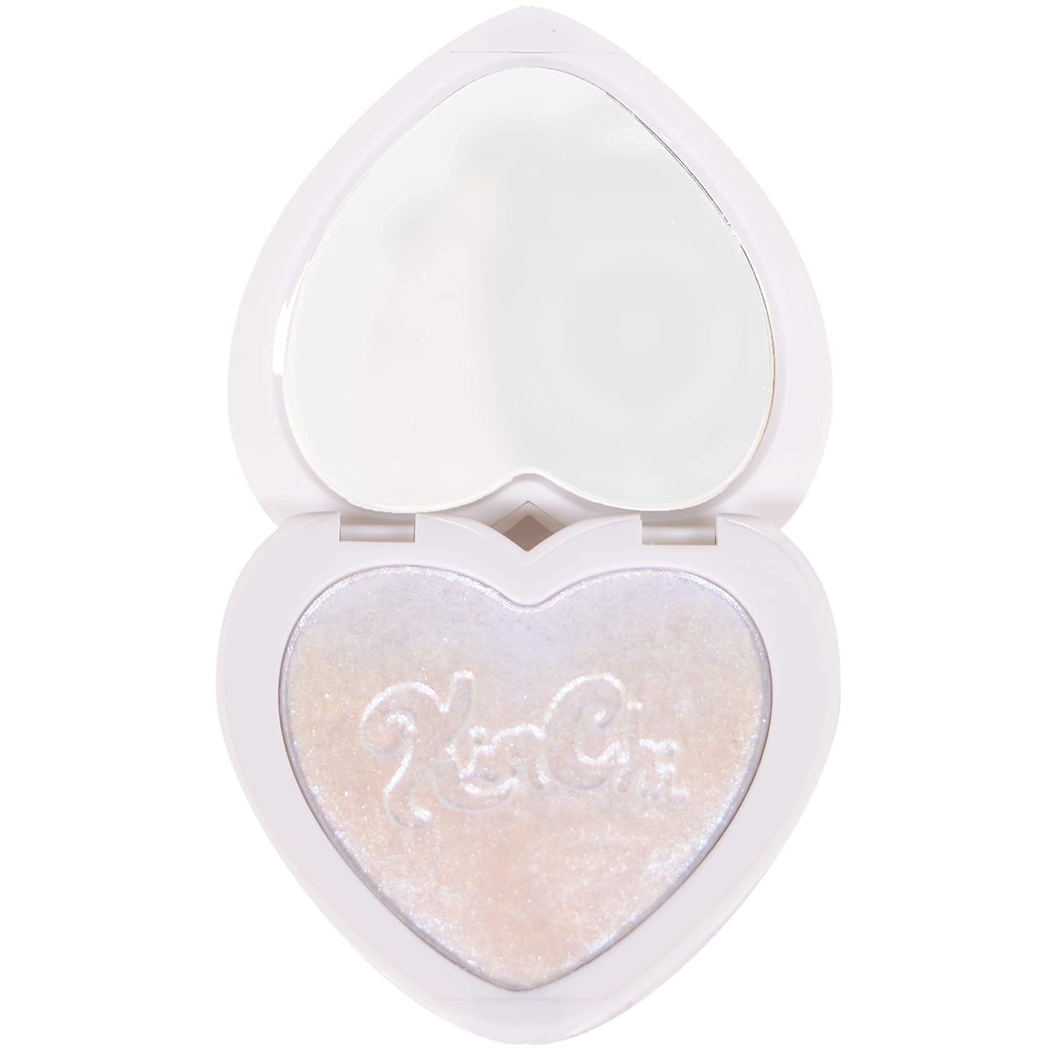 Kimchi Chic Pearl Gone Wild Highlighter compact showing iridescent glow on face