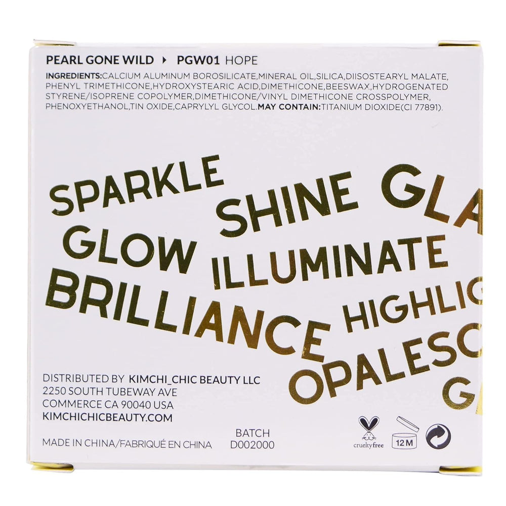 Kimchi Chic Pearl Gone Wild Highlighter cruelty-free label indicating clean beauty