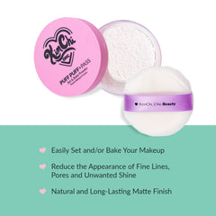 Kimchi Chic Puff Puff Pass powder jar highlights ivory lavender shade for pink undertones and even tone.
