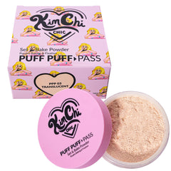 Kimchi Chic Puff Puff Pass powder jar shows translucent powder for matte finish.