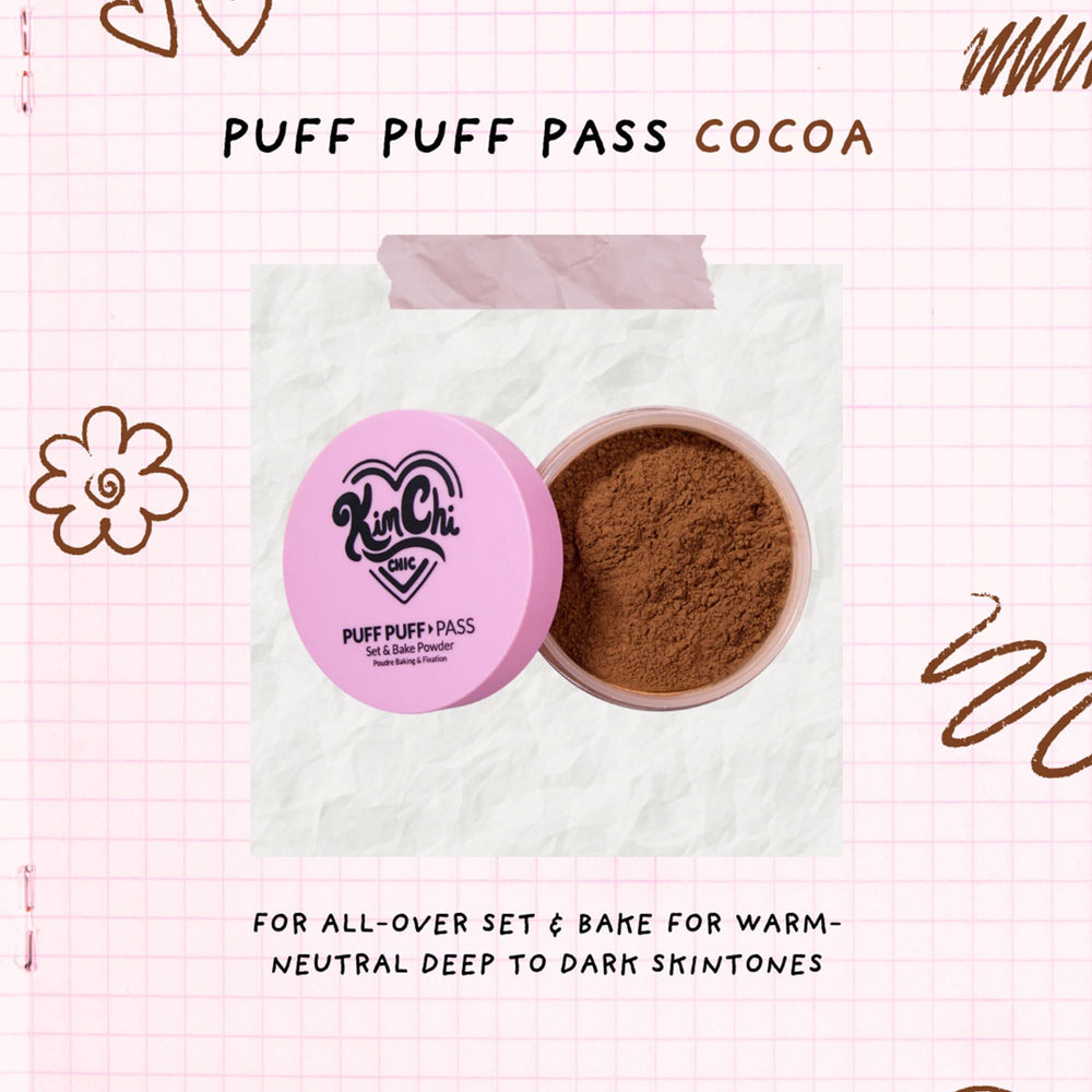Close-up of application with puff shows precise powder settlement for longer wear.