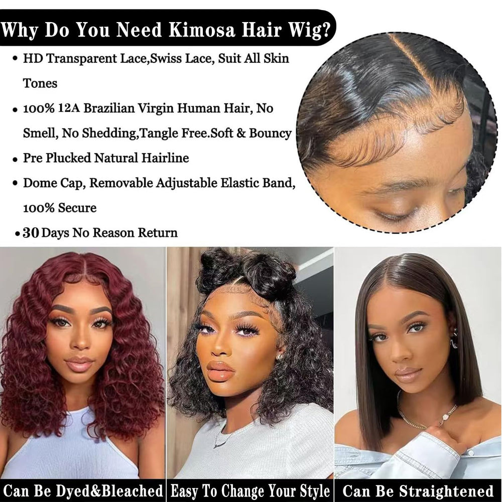 Kimosahair curly bob wig 14in side view reveals volume for versatile styling.