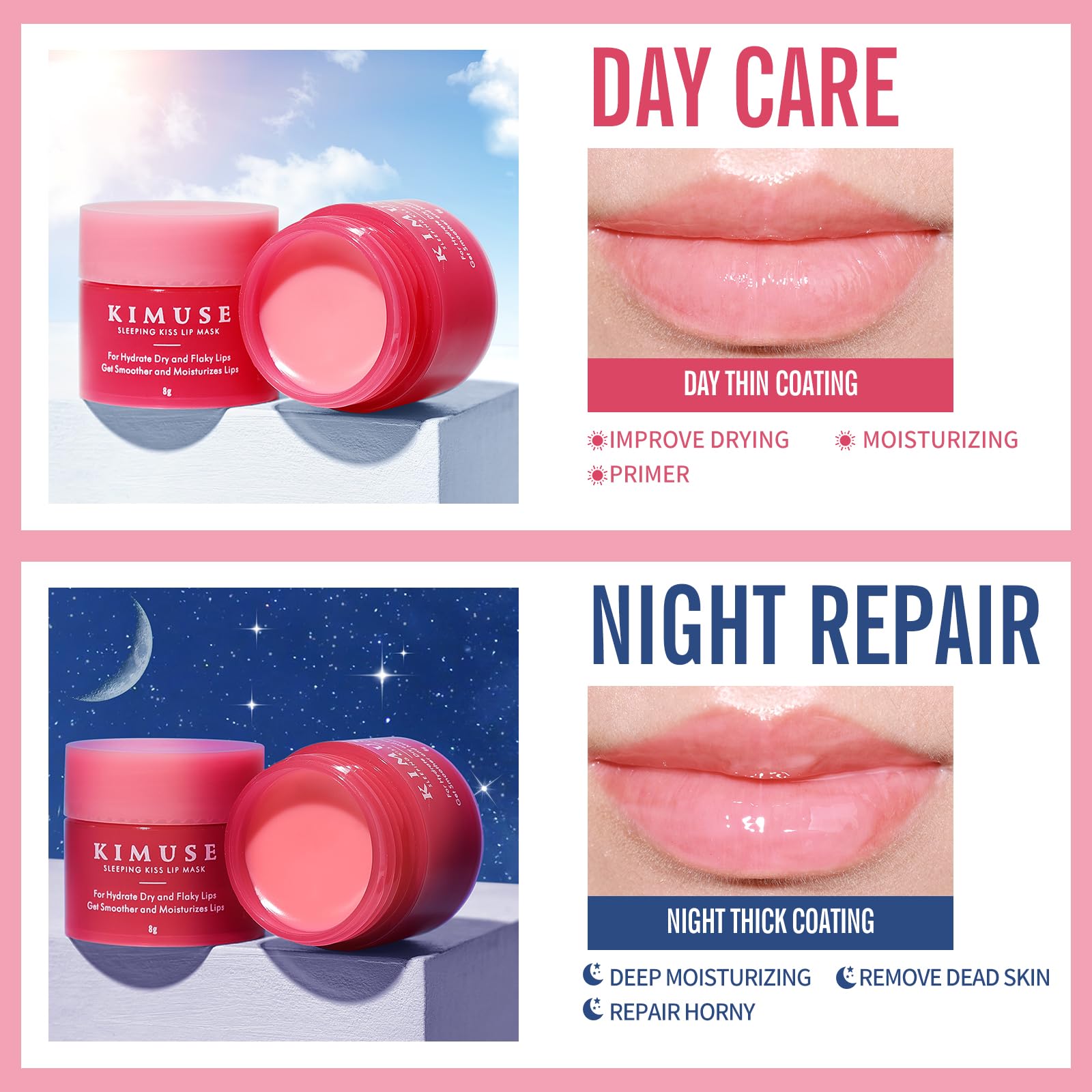KIMUSE Lip Mask texture gliding smoothly across lips for a refreshing feel