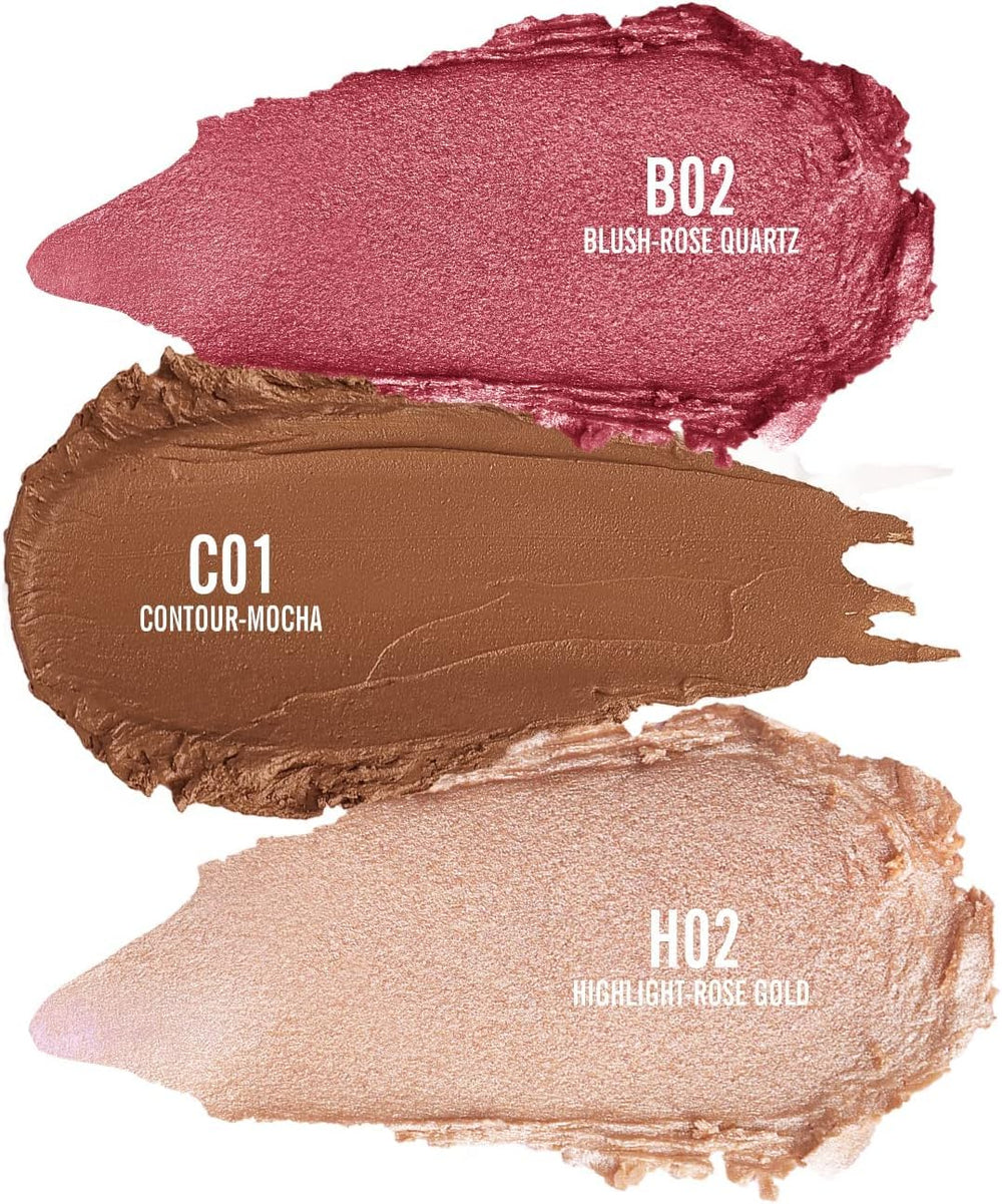 KIMUSE Multi Stick Trio blush application demonstrates easy, blendable cheek color.