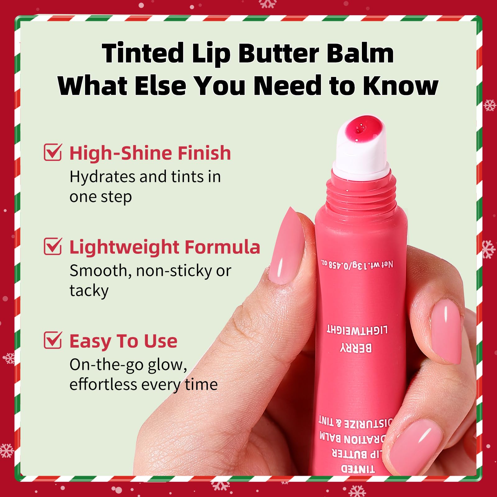 KIMUSE lip butter on lips showing sheer color with long-lasting moisture.
