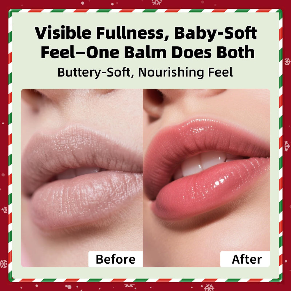 KIMUSE lip butter tube highlights hyaluronic acid and vitamin E for deep hydration.