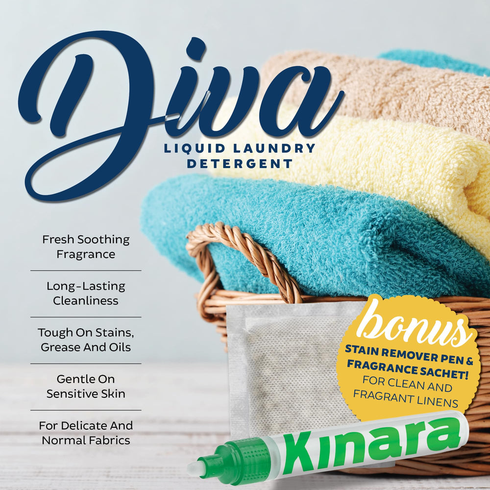 Kinara Tyler Diva Wash bottle closeup—gentle formula for delicate fabrics.