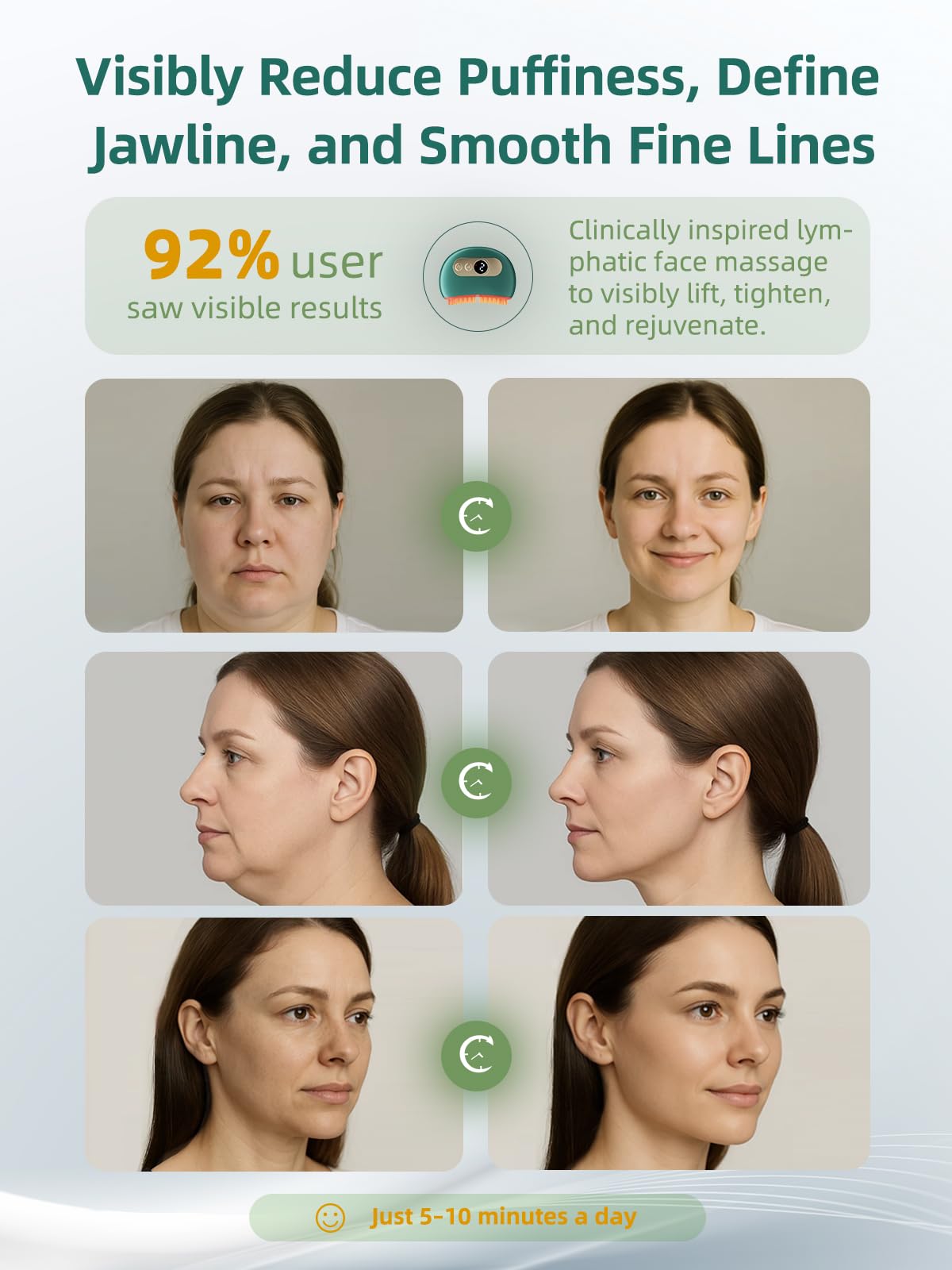 Kinbana lymphatic contour face brush led light feature for skin tone and elasticity support