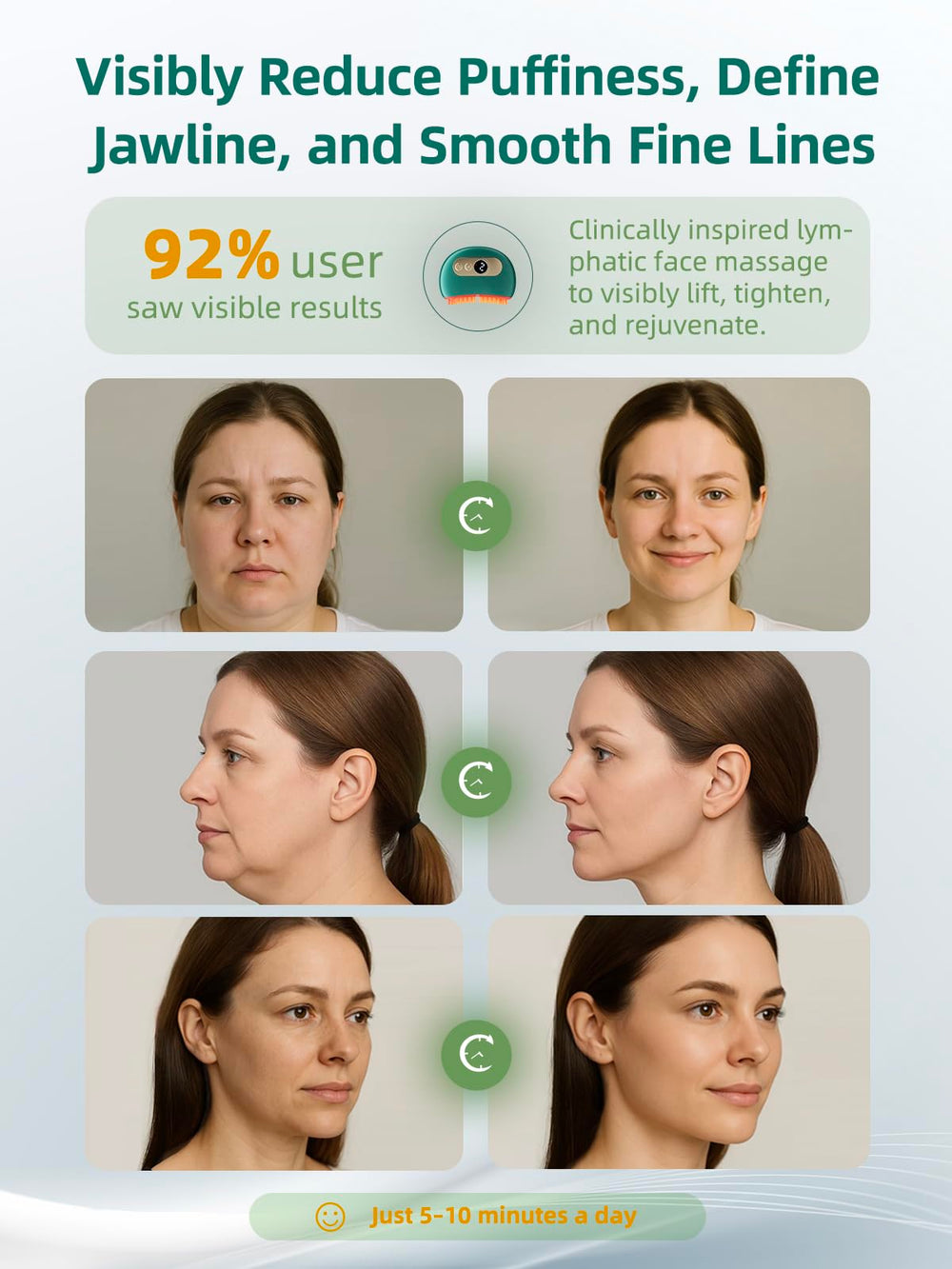 Kinbana lymphatic contour face brush led light feature for skin tone and elasticity support