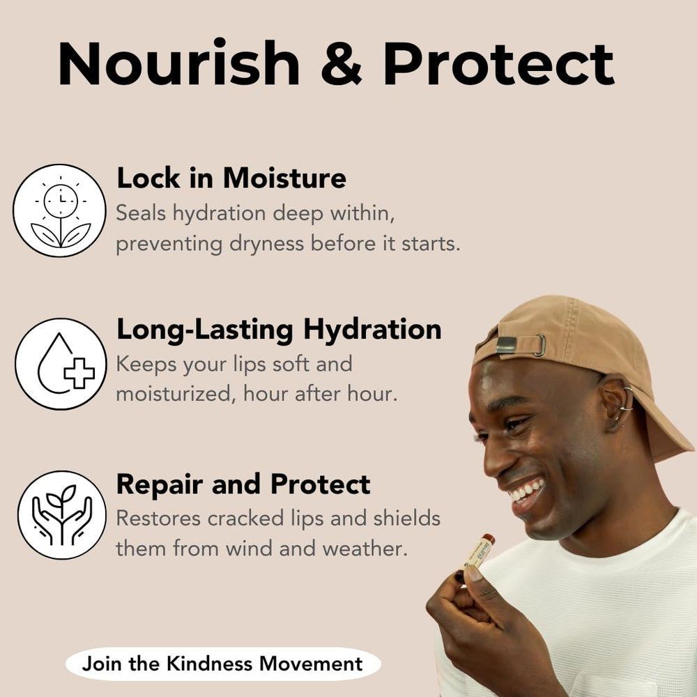 Kind Lips Beeswax and shea butter create a protective layer for dry lips.