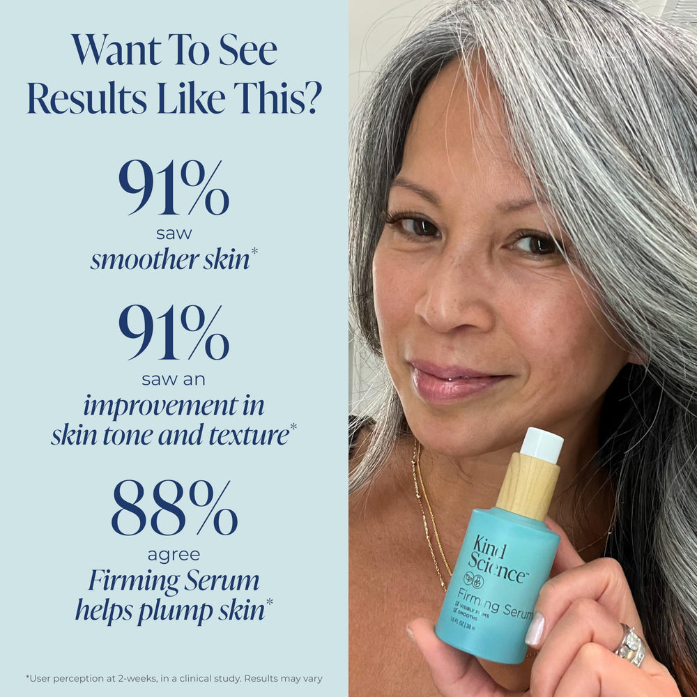 Kind Science hyaluronic acid moisture closeup demonstrates plump, hydrated skin.