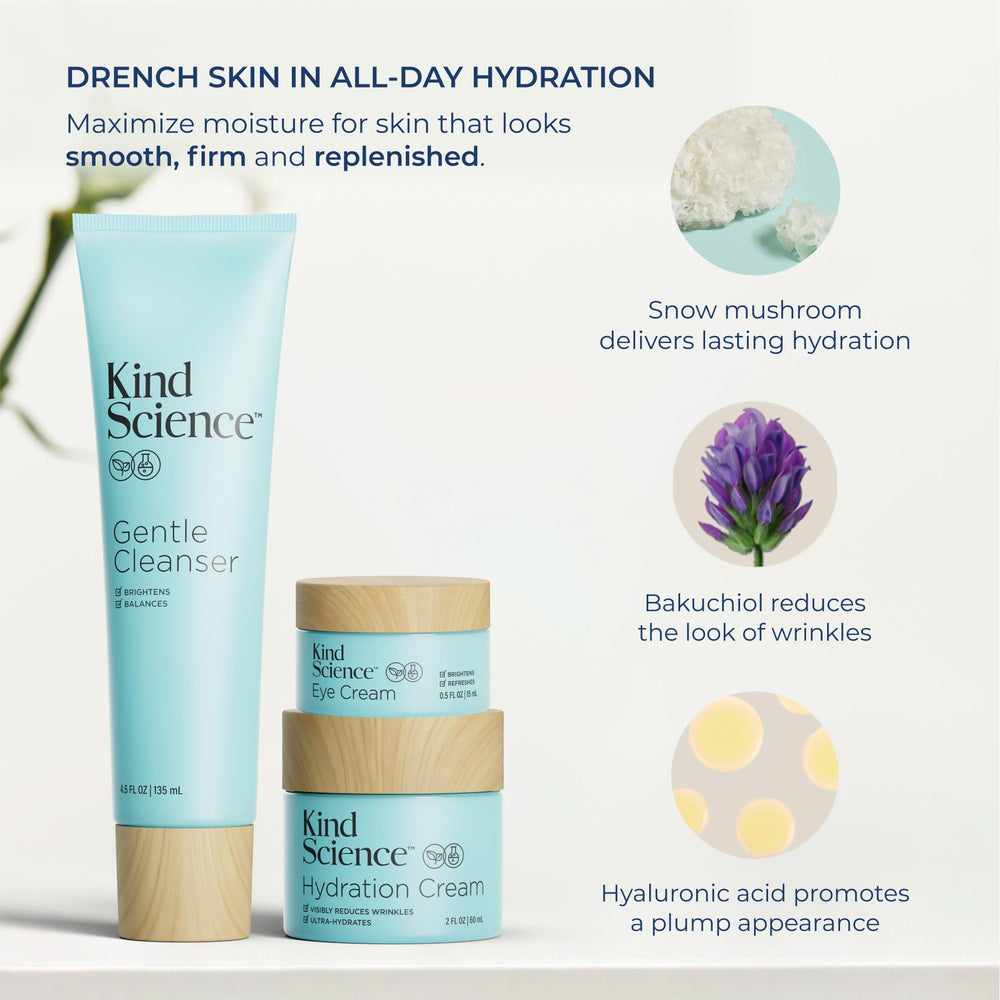 Kind Science morning and night routine image demonstrates layering for skin comfort
