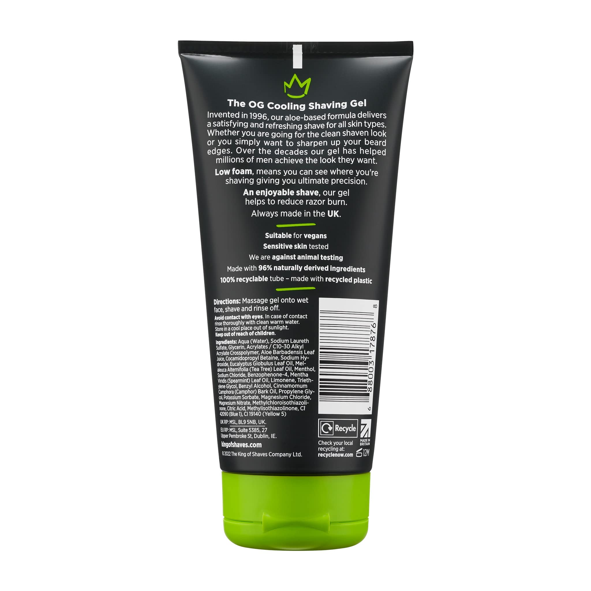 King of Shaves aloe-tea-tree gel texture close-up emphasizing soothing hydration.