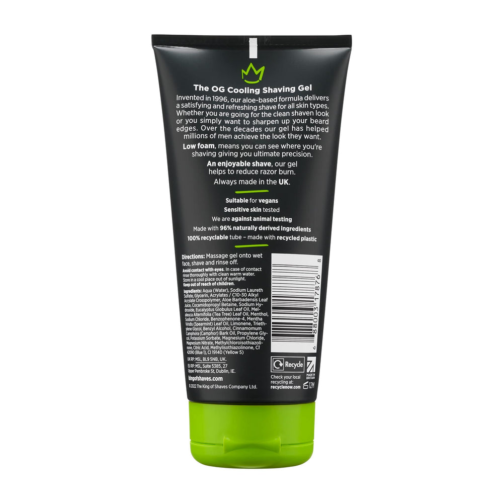 King of Shaves aloe-tea-tree gel texture close-up emphasizing soothing hydration.