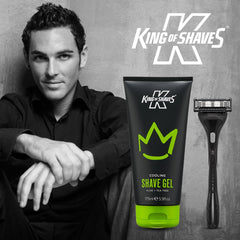 King of Shaves ingredients close-up showing tea tree and aloe for refreshing, calm skin.