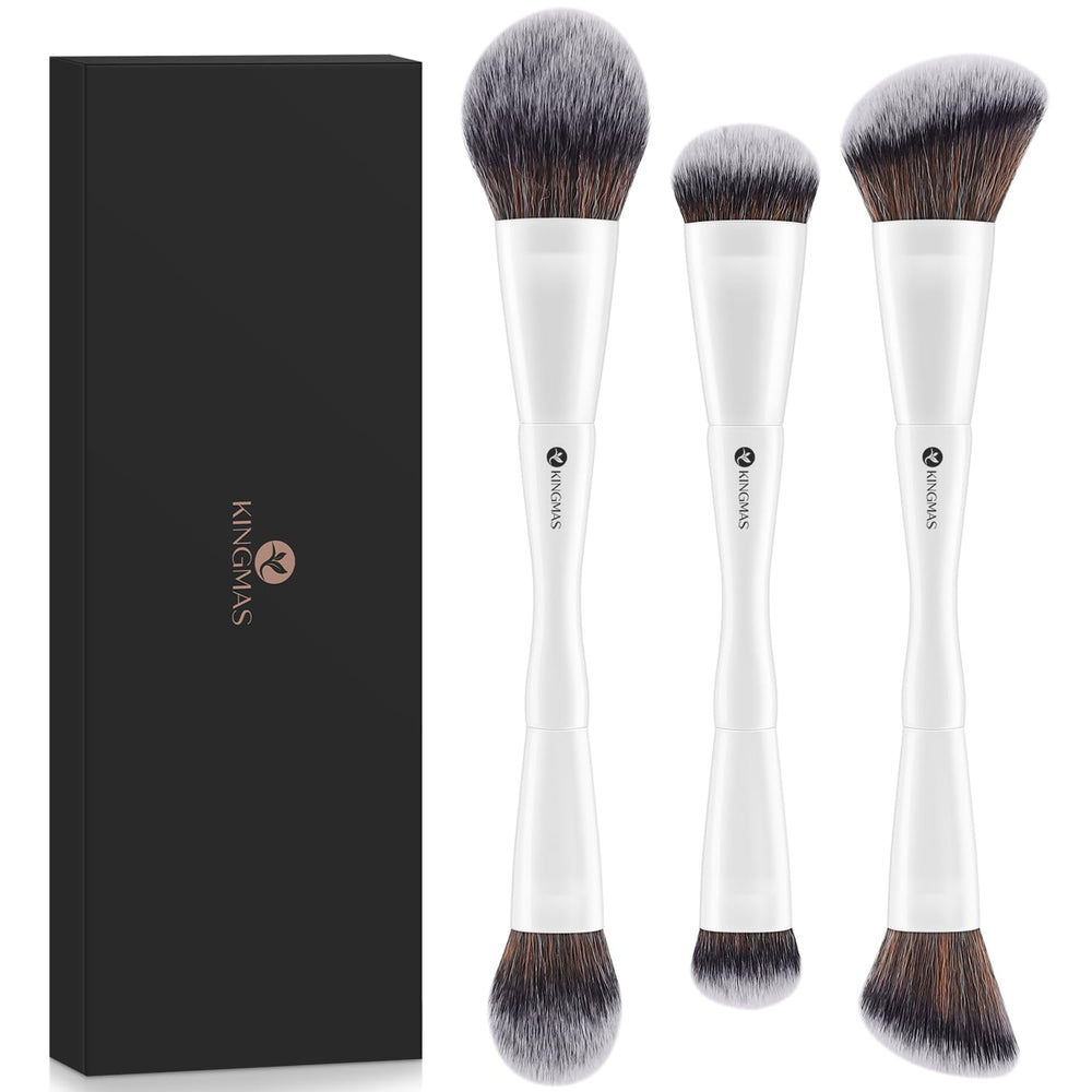 KINGMAS 3-Piece Foundation Brush Set double-ended kabuki for precise foundation blending