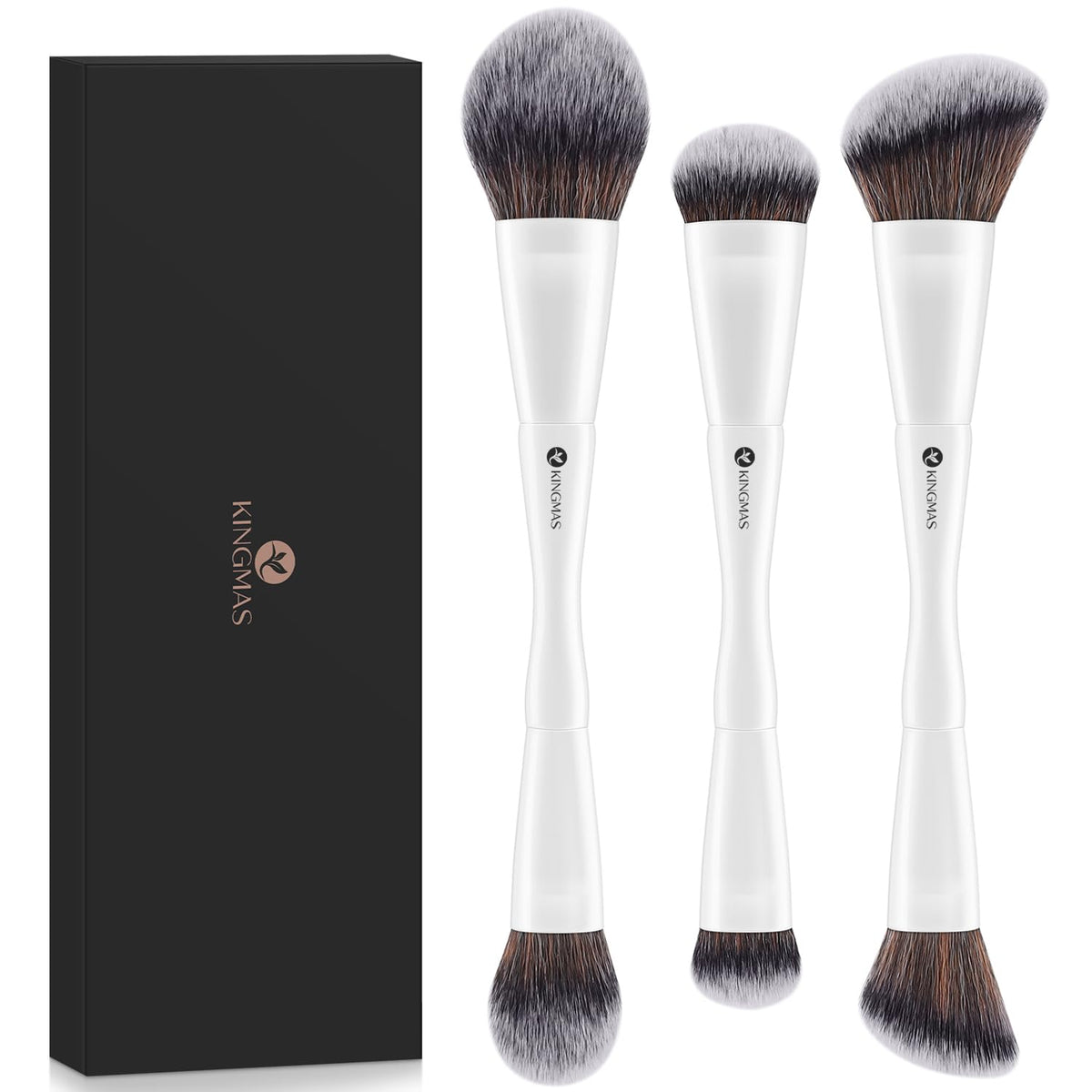KINGMAS 3-Piece Foundation Brush Set double-ended kabuki for precise foundation blending