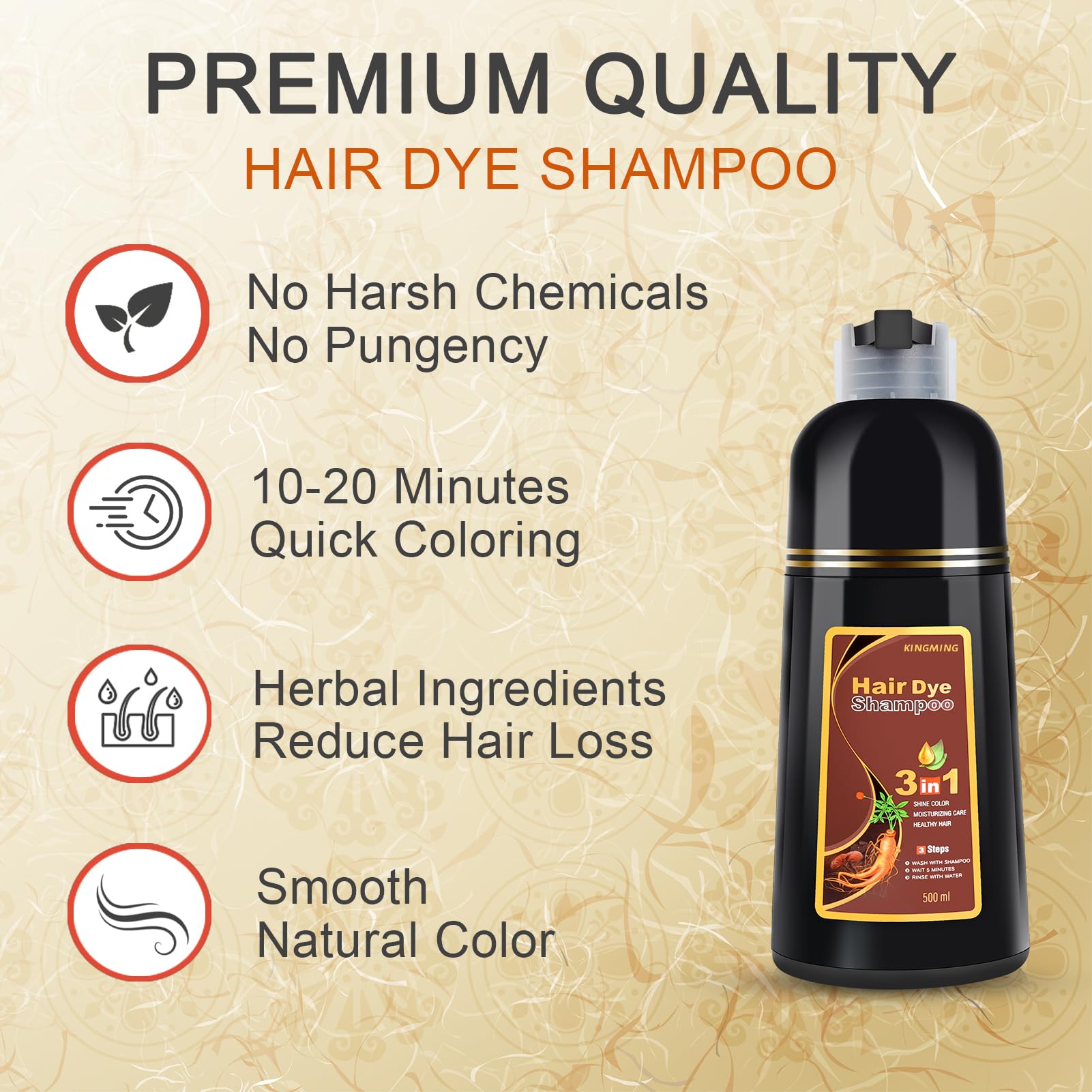 KINGMING dark brown shampoo lather-foam reveals rich, gentle cleansing during gray coverage.