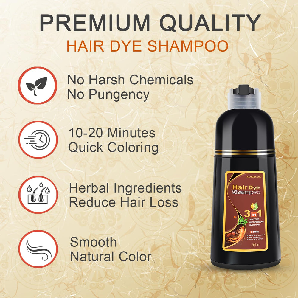 KINGMING dark brown shampoo lather-foam reveals rich, gentle cleansing during gray coverage.
