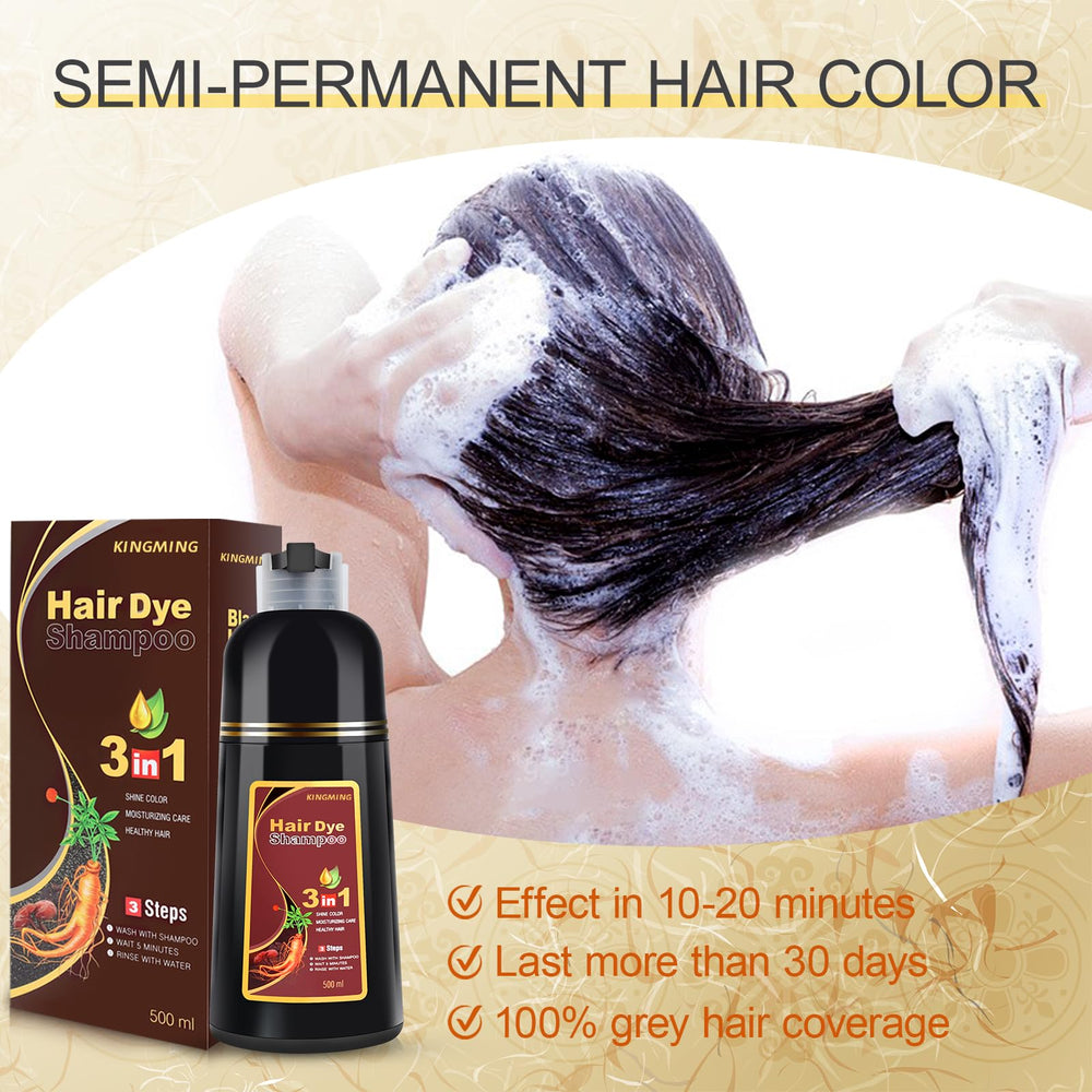KINGMING-dark-brown-shampoo-result-dark-brown shows lasting color without frequent touch-ups.