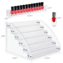 KINGROW acrylic display rack offers clear visibility of cosmetics on a vanity.