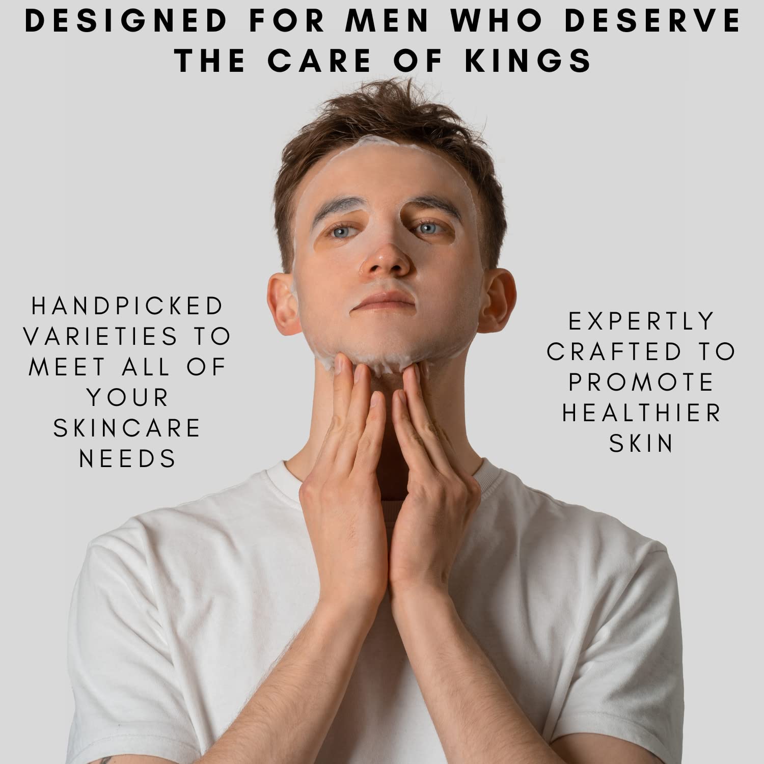 Kings Care men's face mask kit highlights six-sheet set for convenient on-the-go care.