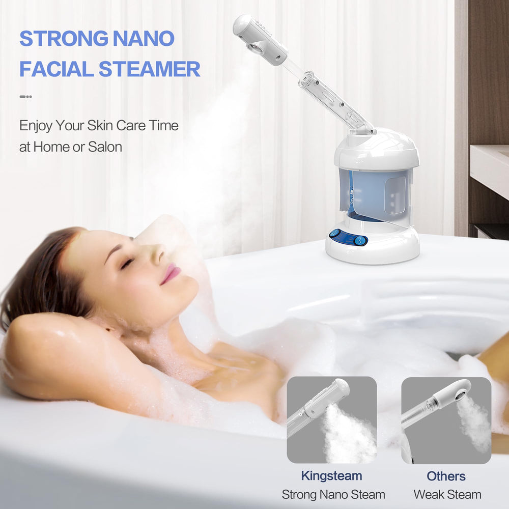 Kingsteam facial steamer uses a PTC heating element for steady comfortable mist
