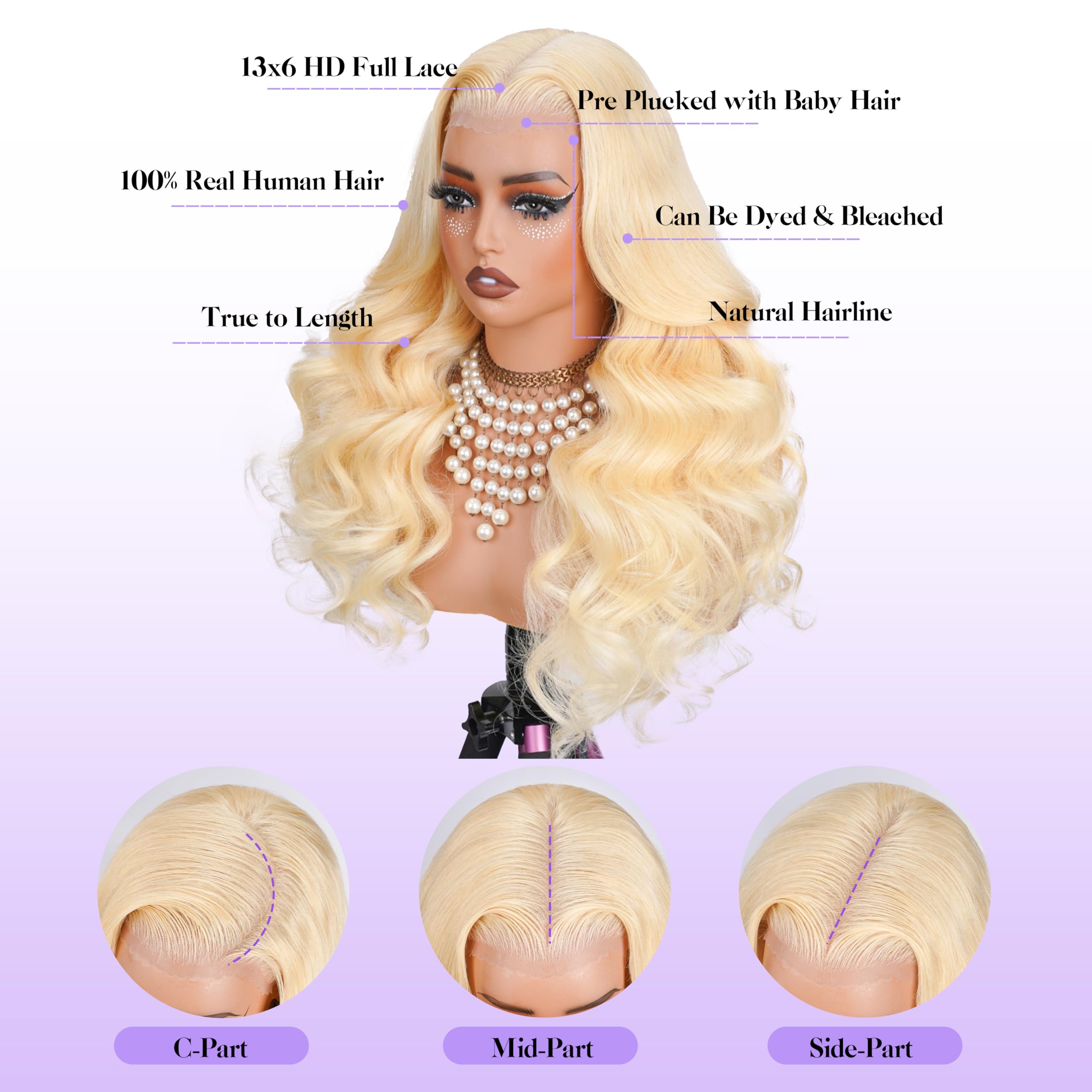 KingSup 613 HD lace front wig, pre-plucked baby hair, natural part look.