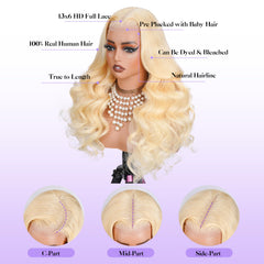 KingSup 613 HD lace front wig, pre-plucked baby hair, natural part look.