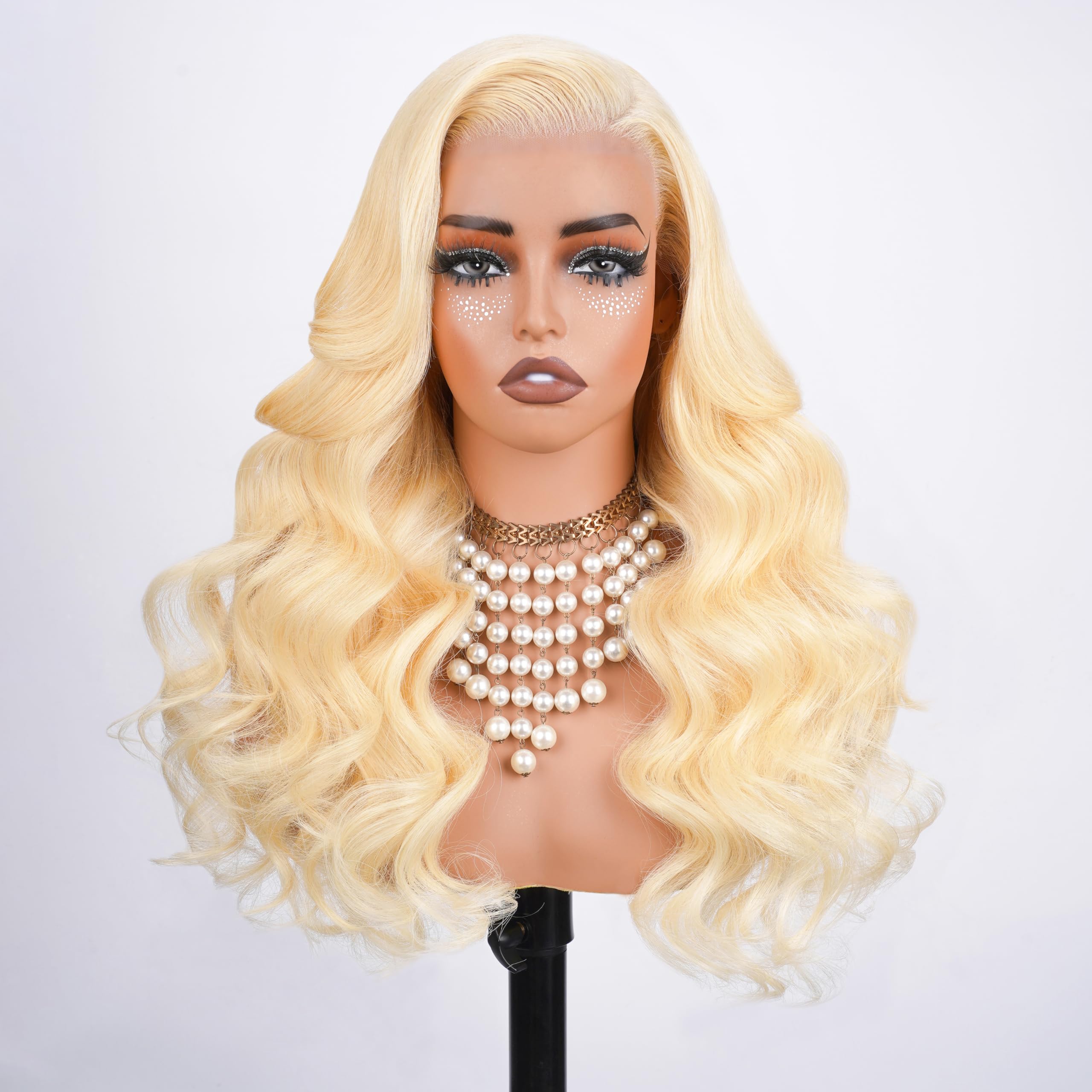 KingSup 613 lace front wig with body wave, 30in blonde, ideal for daily styling.