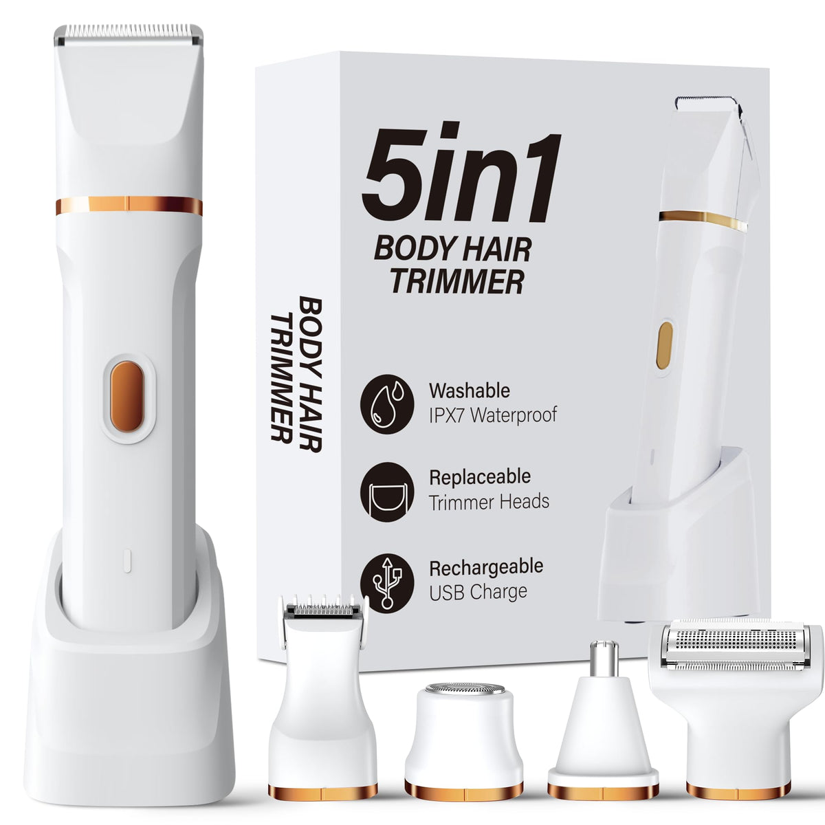 Kingtee 5-in-1 bikini trimmer attachments for precise styling and shaping.