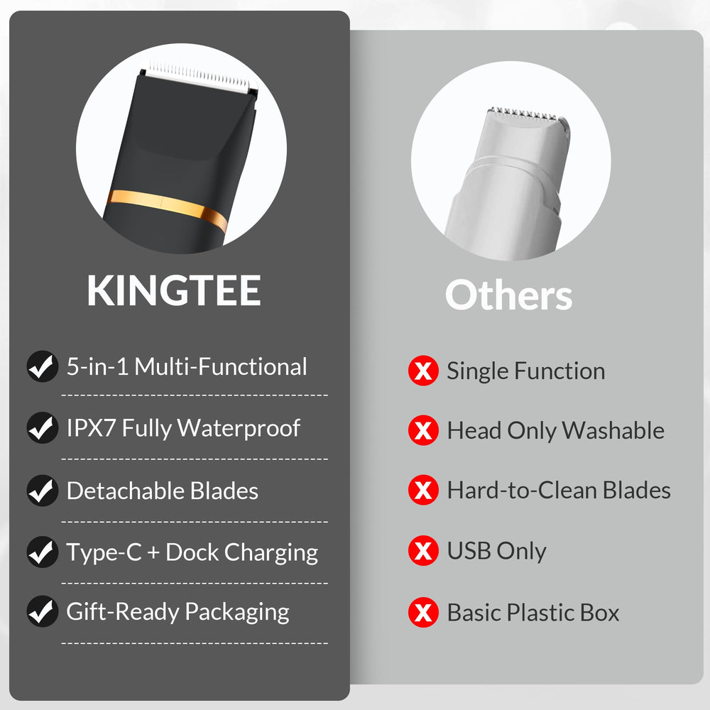 Kingtee 5-in-1 attachments cover nose, bikini, body, and facial care