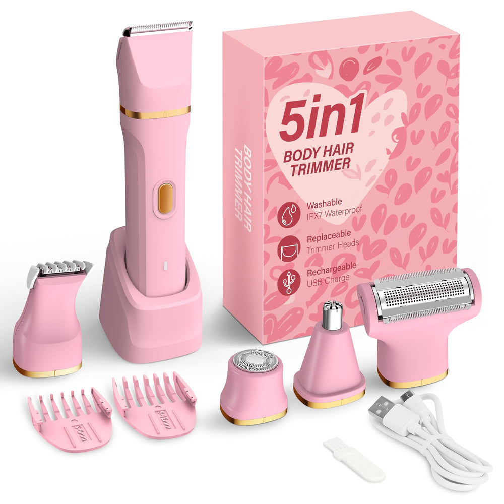 KINGTEE 5-in-1 bikini trimmer pink front view for convenient grooming anywhere.