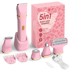 KINGTEE 5-in-1 bikini trimmer pink front view for convenient grooming anywhere.