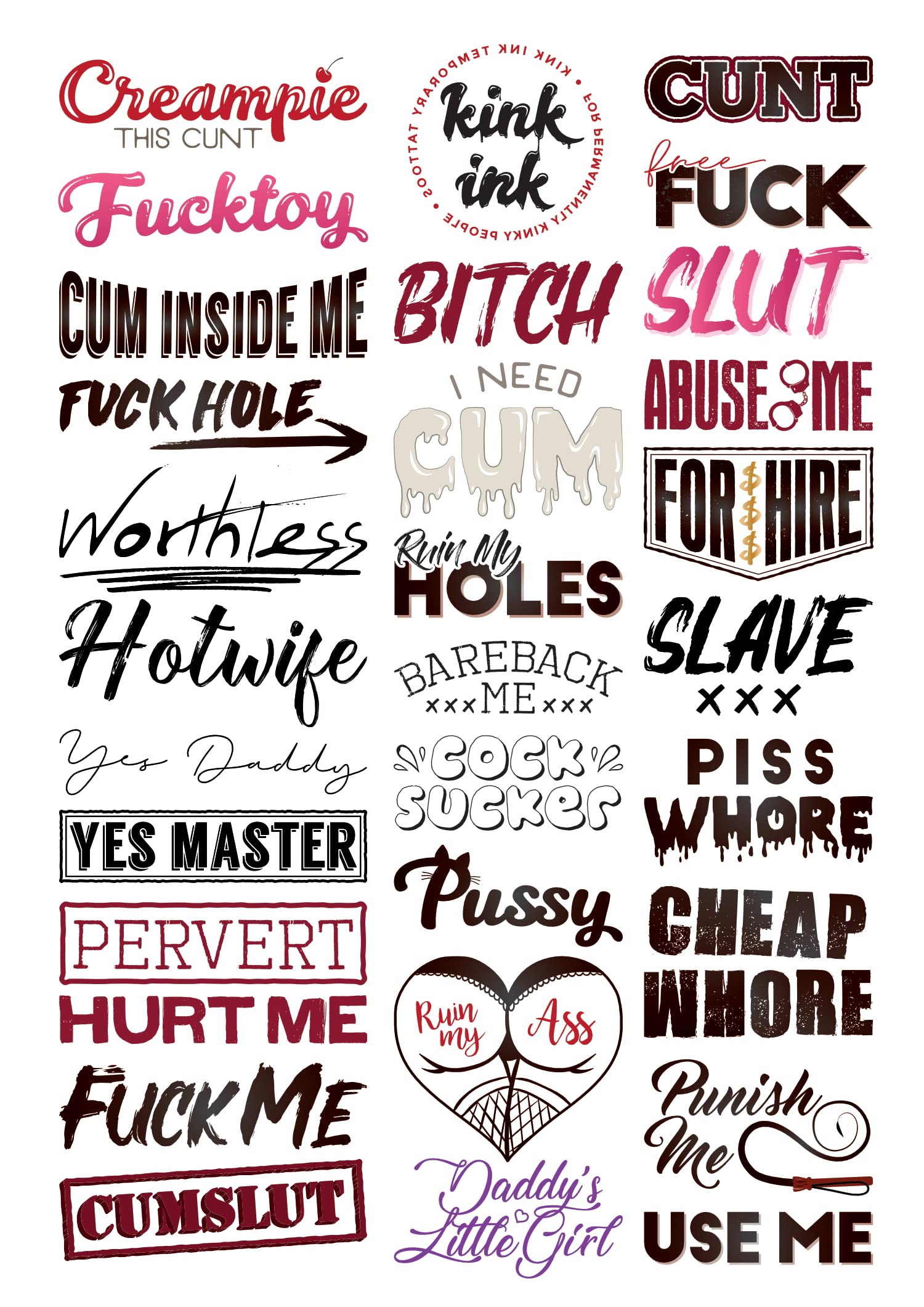 Kink Ink tattoo sheet designs showcase 30 bold options for self-expression.