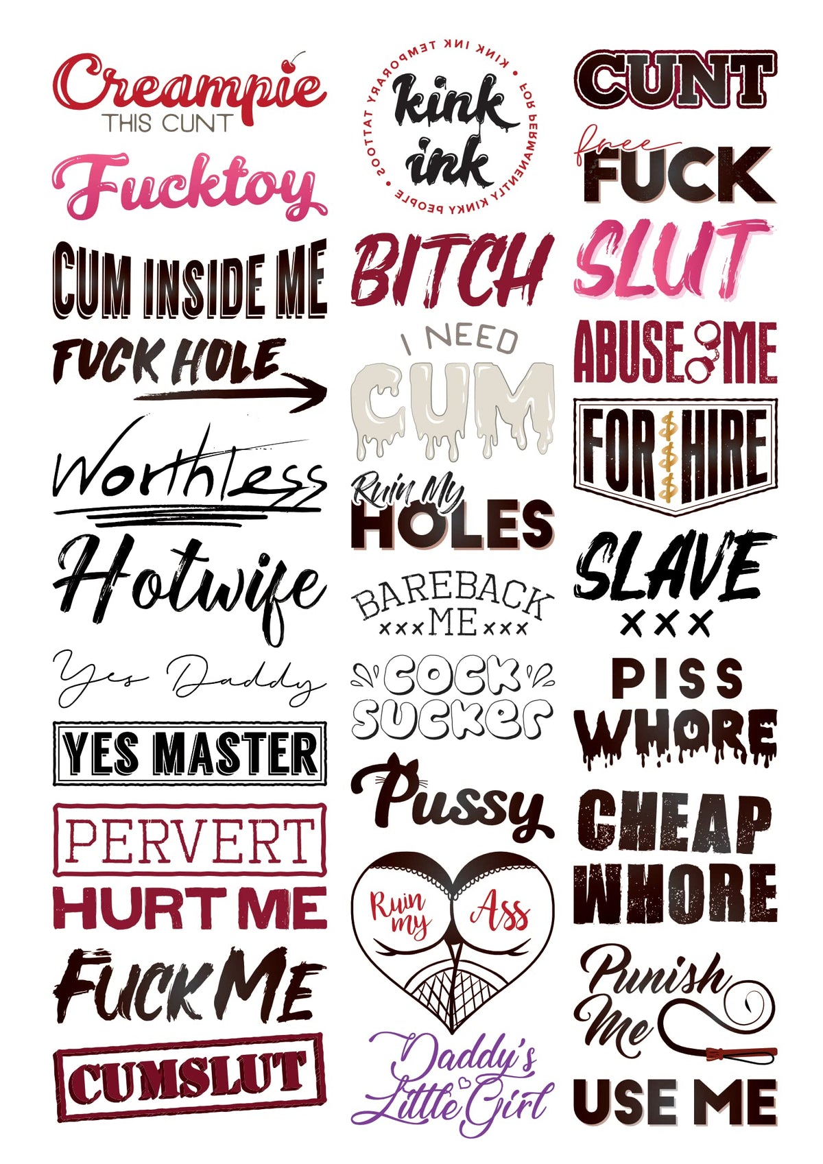 Kink Ink tattoo sheet designs showcase 30 bold options for self-expression.