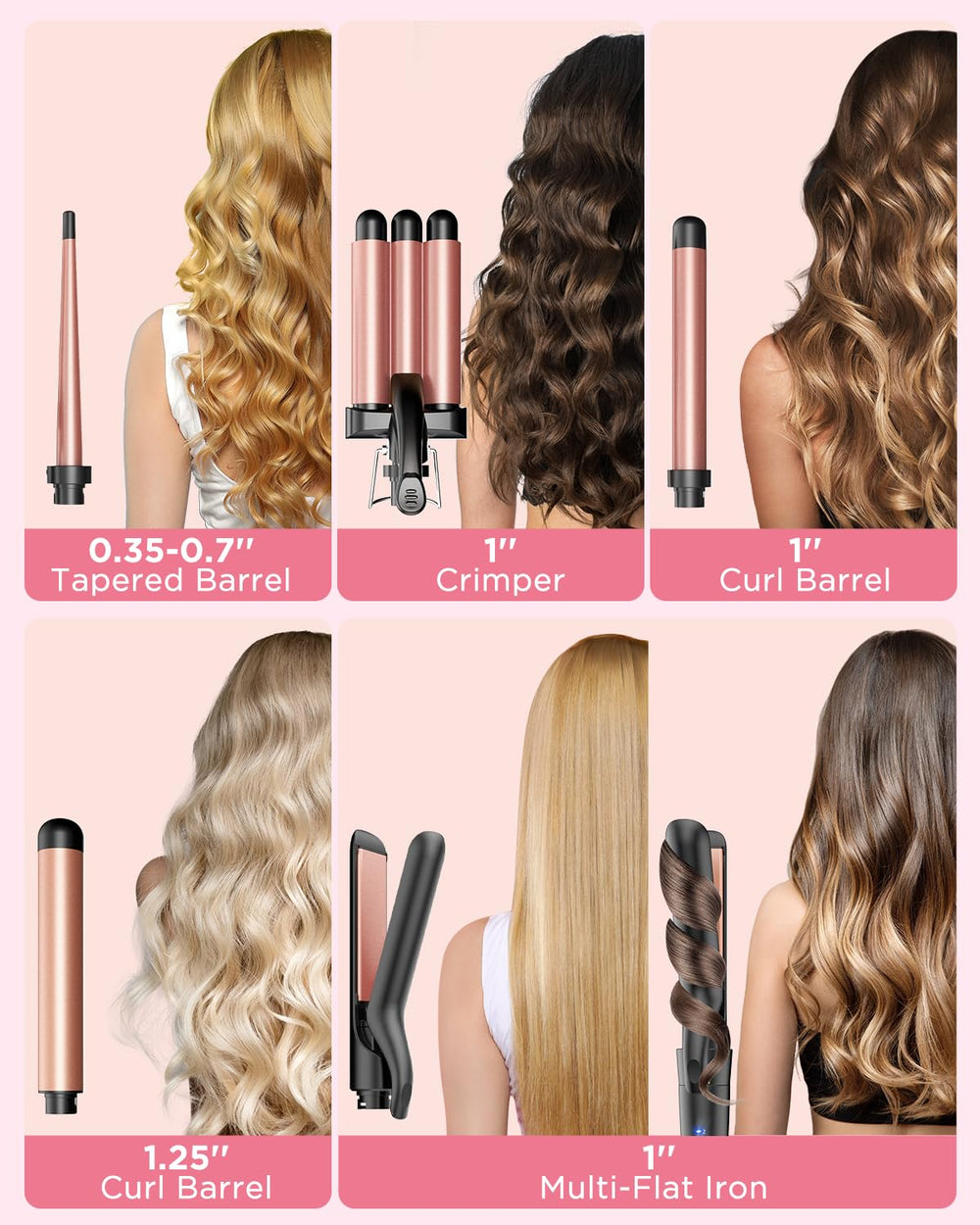 Kinked 3-barrel waver close-up for quick beachy waves.