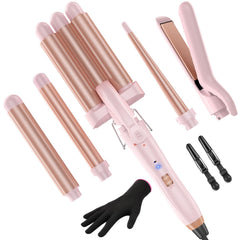 Kinked 5-in-1 wand curling iron set front view for versatile styling options