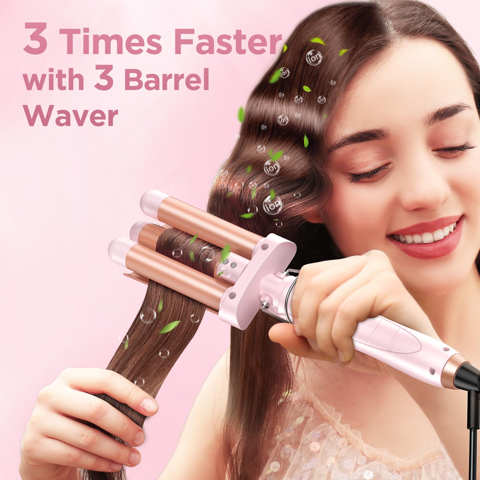 Kinked 5-in-1 wand temperature dial close-up highlighting quick heat options