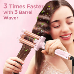 Kinked 5-in-1 wand temperature dial close-up highlighting quick heat options