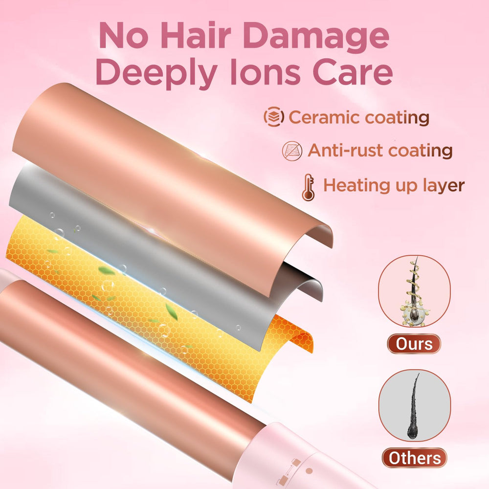 Kinked 5-in-1 wand spiral-barrel waver ready for beachy curls