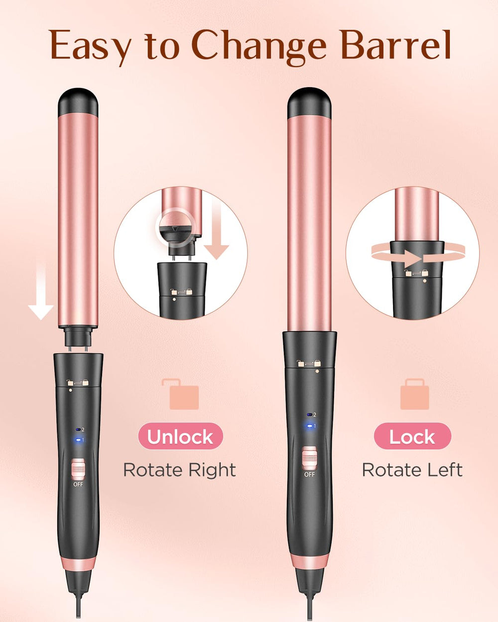 Kinked dual voltage travel-ready wand confirms worldwide styling flexibility.