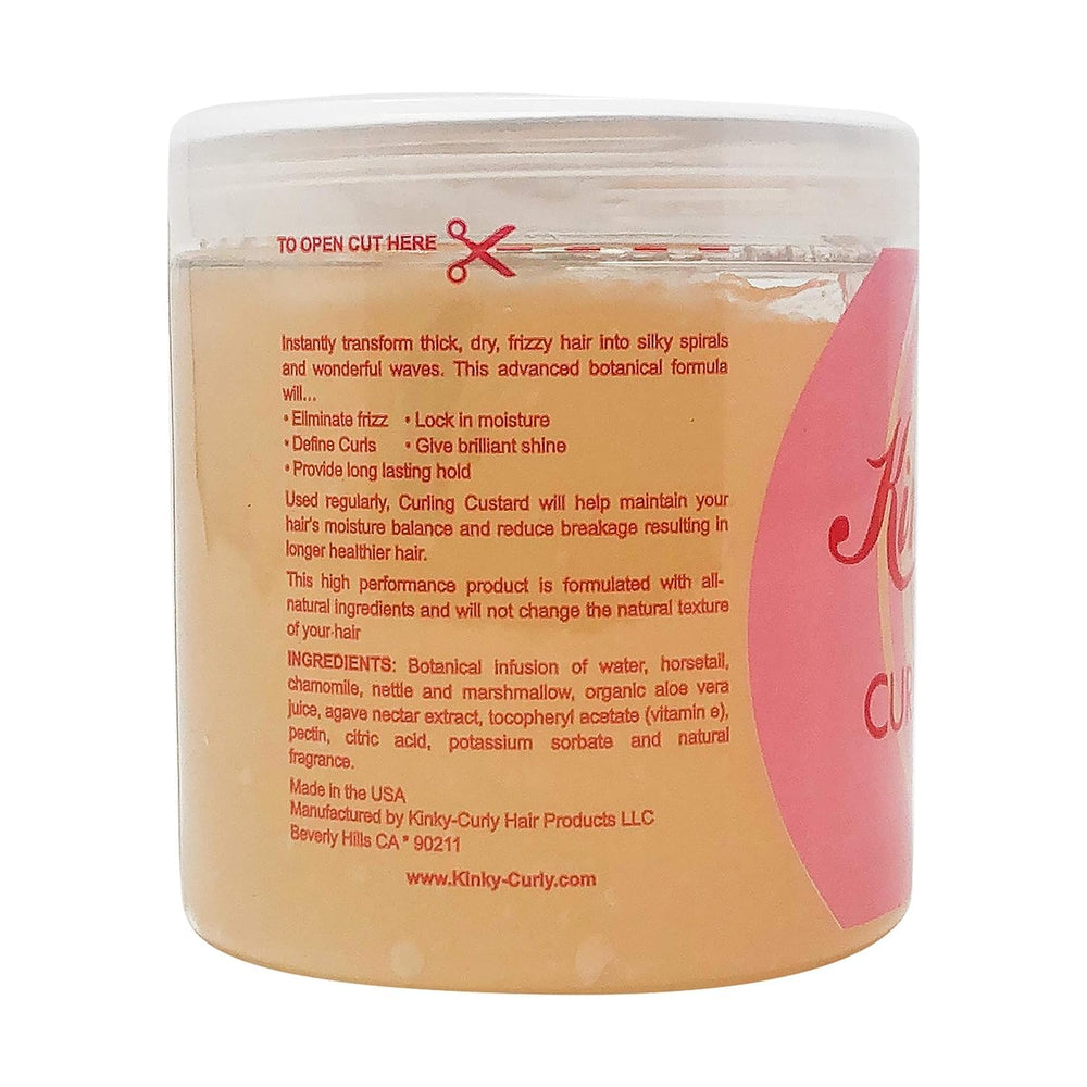 Kinky Curly Original Curling Custard 8oz label closeup confirms product details.
