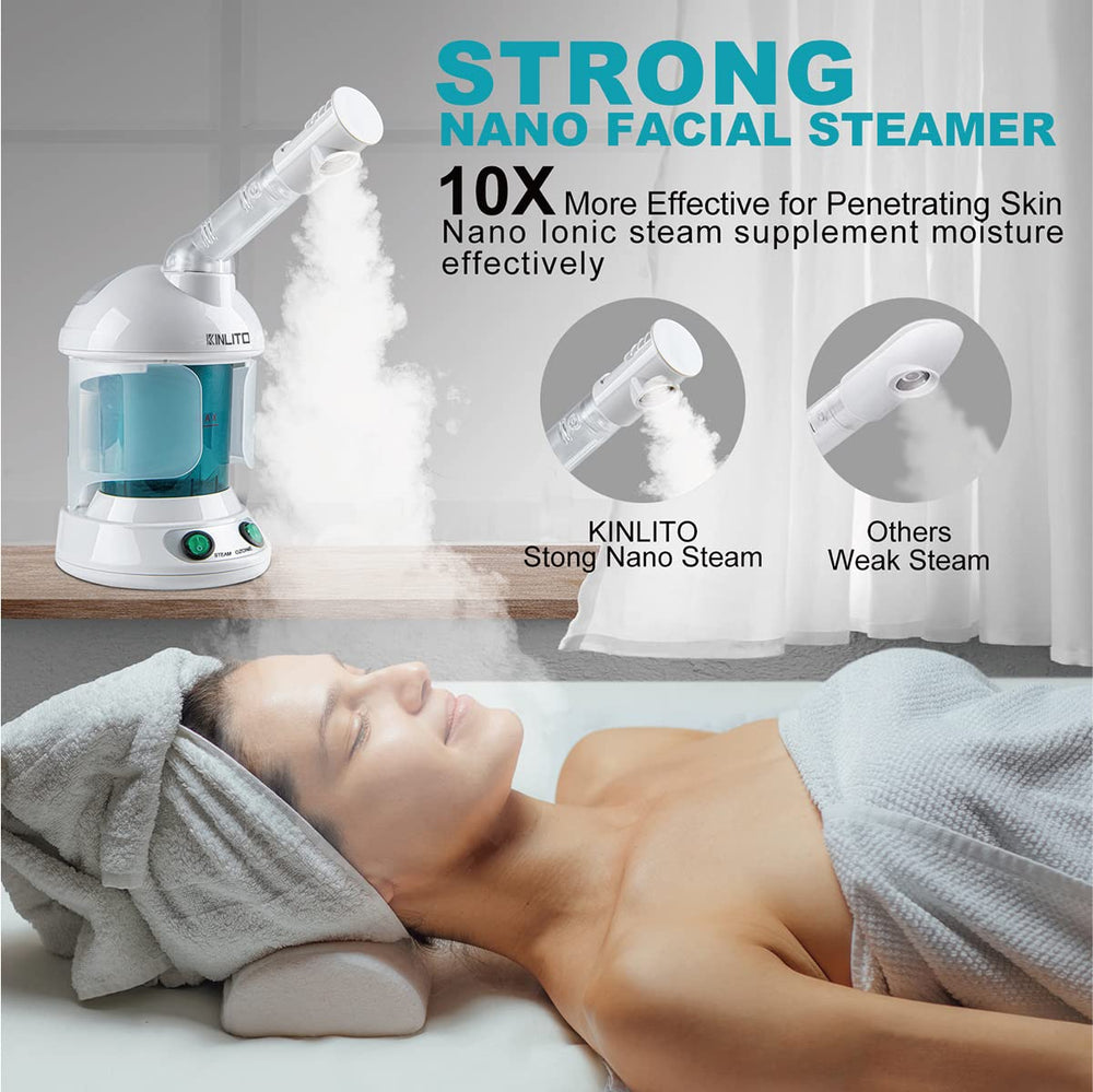 KINLITO facial steamer nozzle angled for customizable steam sessions.