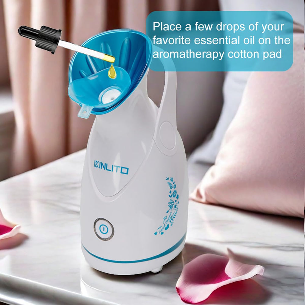 KINLITO facial steamer nano ionic mist demonstrates fine mist for refreshed pores